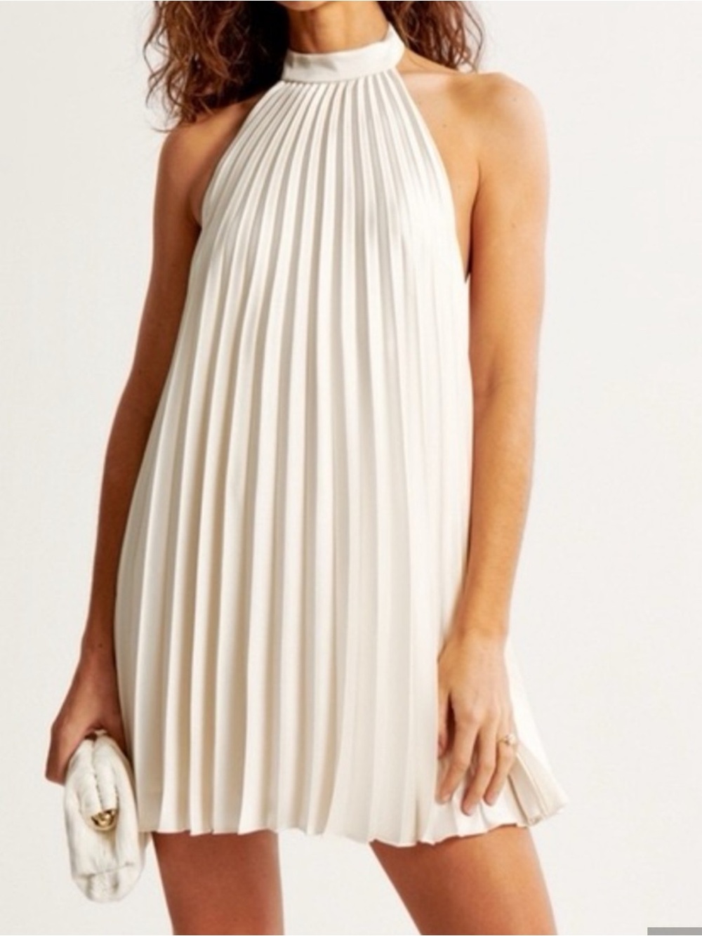 Abercrombie & Fitch Pleated Halter Mini Dress in Cream